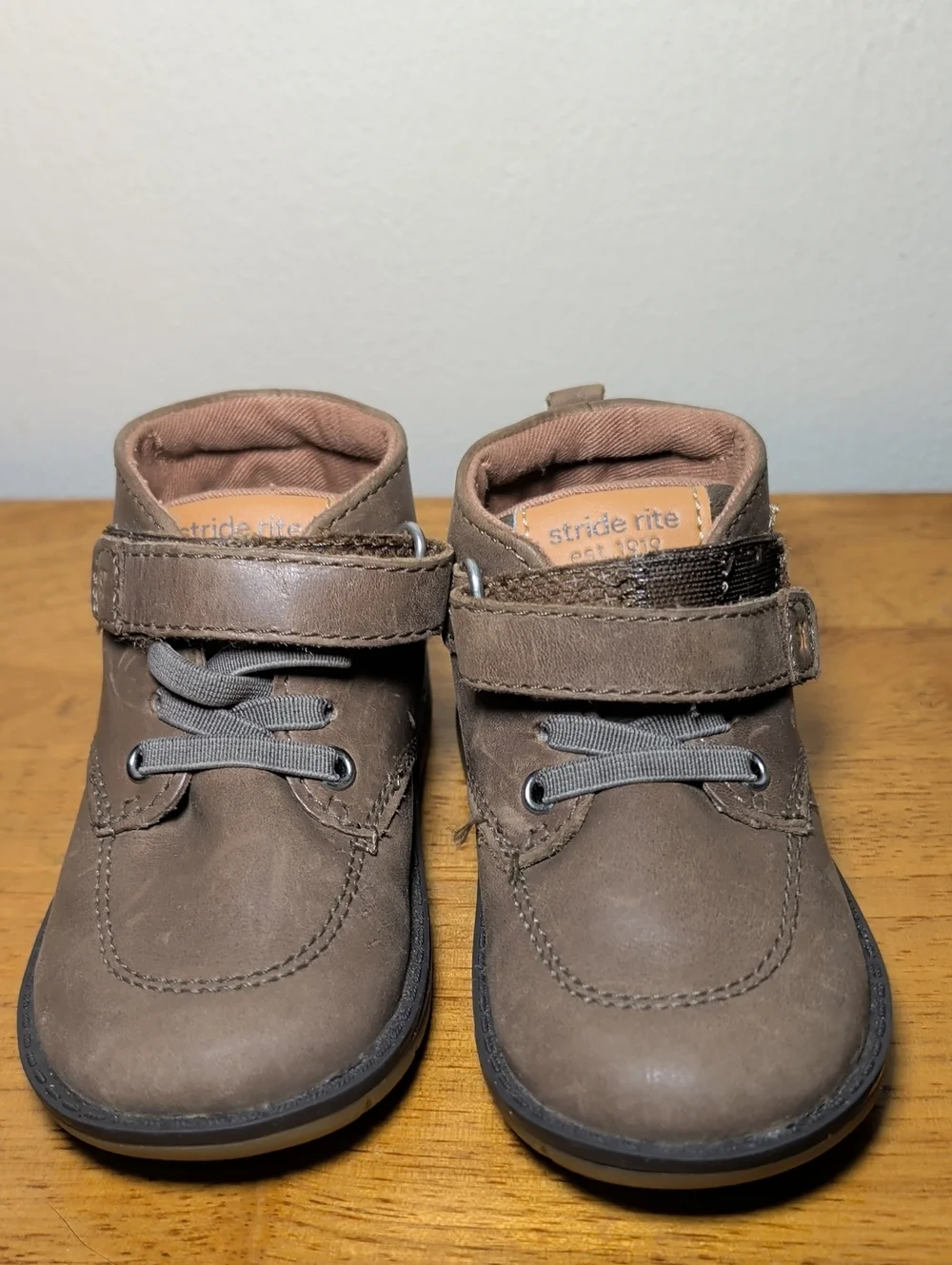 Stride Rite Quinn Leather Boot Brown Memory Foam Hook & Loop Toddler Boy Size 6M